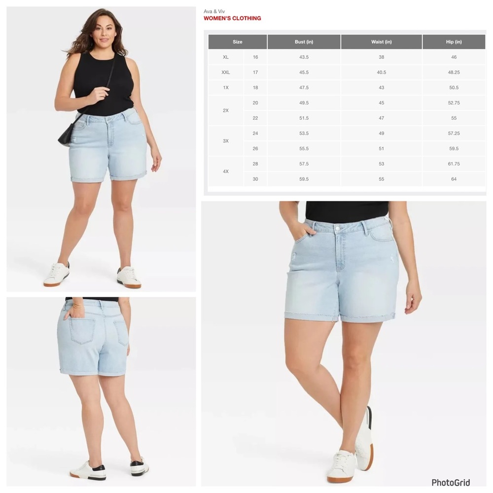 Ava & Viv 22W plus size light wash high rise jean Bermuda shorts NWT